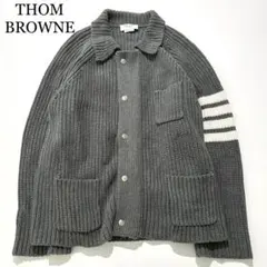 6561【美品・サイズ2】トムブラウン トリコロール柄ボタンニット 4bar