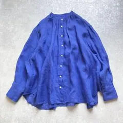SLOBE IENAスローブイエナ ラミーギャザーブラウス 青 ゆったり