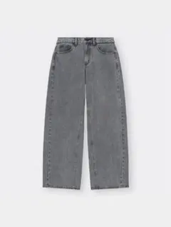 グレー ワイドレッグ デニムパンツ GU