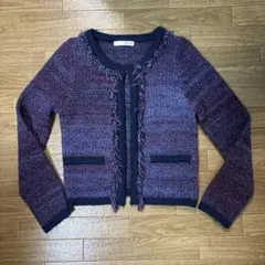 ROYAL PARTY フリンジツィードカーディガン 長袖 赤紫系　セレモニー