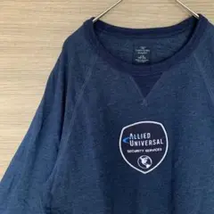 アメリカ古着 ワッペン刺繍ワークスウェットやや薄手前V 企業ロゴロンTネイビーL