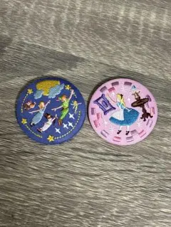 ディズニー　刺繍缶バッチ　ピーターパンとアリスのピンバッジセット