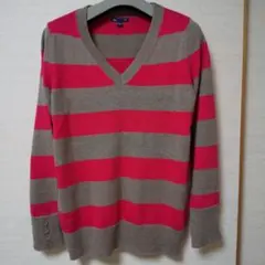 ギャップ GAP ボーダーセーター Vネック ピンク×ベージュ 美品