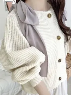 リボン付きボタンカーディガン