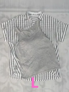 ストライプ 半袖シャツ カップ付きタンクトップ　Lサイズセット