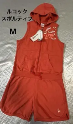C33 新品　ルコックスポルティフ　オールインワン　M ショートパンツ　朱色