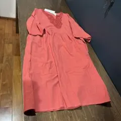 【新品☆LLサイズ】シーズンリーズン　刺繍レースワンピース　オレンジ　赤