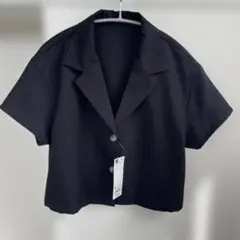 （未使用）GU ショート丈シャツ 半袖オープンカラーシャツ ブラック M
