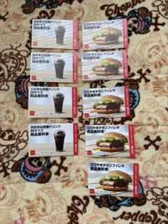 マクドナルド　てきやきチキンフィレオ5枚　ドリンクM4枚　まとめ売り④のサムネイル