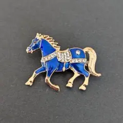 馬 ブルー ラインストーン ブローチ N88-19 うま ウマ