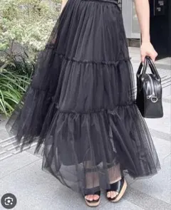 GRL レディース チュールティアードロングスカート ブラック