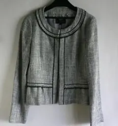 any fam 黒白ラメ　ノーカラーツイードフリンジジャケット　卒業式入学式