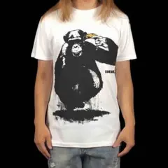 新品 ビッグ プリント ドルク ピストル チンパンジー バンクシー風 Tシャツ