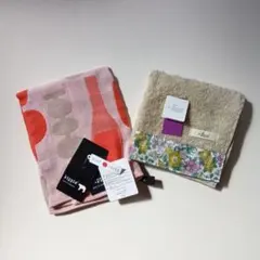 リバティ花柄ボーダーとタオル美術館ボトルデザインのタオルハンカチセット