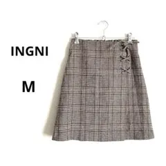 【イング】INGNI チェック柄　サイドレースアップ スカート　ブラウン　M