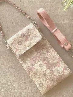 スマホポーチ ショルダー 花柄 ピンク【ハンドメイド】サコッシュ ポシェット
