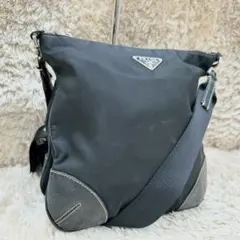 【美品】PRADA ブラック ショルダーバッグ 三角ロゴ テスートナイロン