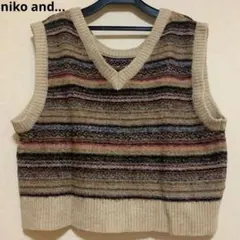 niko and...ベージュ系ストライプ Vネックニットベスト