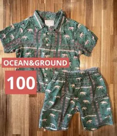 OCEAN&GROUND キッズ セットアップ グリーン アニマル柄　100cmのサムネイル