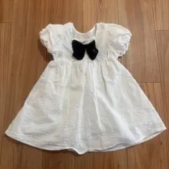 女の子 キッズ ワンピース 黒いリボン付き 半袖