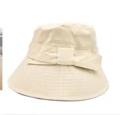 【新品】帽子 ライトベージュ UVカット リボンハット 56cm
