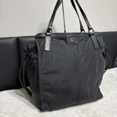 バーバリー トートバッグ ホースロゴ金具 メガチェック 肩掛け A4可　ブラック