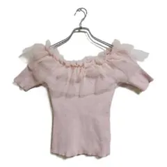 GRL 半袖ニット F ピンク オフショル フリル リブ編み きれいめ 春夏