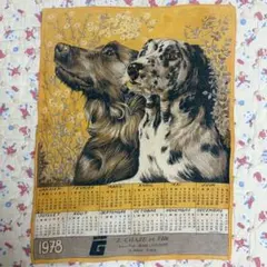 70s EURO vintage ファブリック 犬カレンダー ユーロ クロス