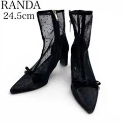 RANDA ランダ　L 24.5cm リボンシアーショートブーツ ブラック