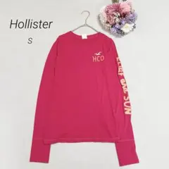 【ホリスターHollister】ロゴ刺繍　袖プリント　長袖　ロンT ピンク　Sのサムネイル