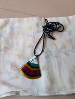 ハンドメイド 多色ストライプ模様のネックレス　七宝焼