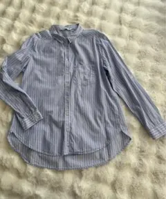 ZARA BASIC ストライプ 長袖シャツ ブルー Lサイズのサムネイル