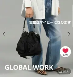美品♡GLOBAL WORK ♡撥水巾着ショルダー2WAYバッグ ネイビー