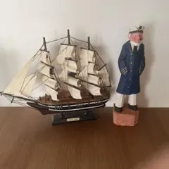 海のインテリア まとめ売り 帆船模型＋船長オブジェ マリン テーマ