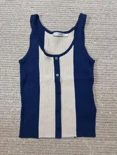 MOUSSY リブ編み タンクトップ ネイビー/ベージュ