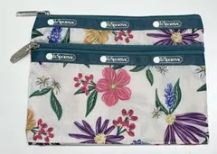 LeSportsac フラワープリント 花 小物入れ　ポーチ　白　新品・未使用