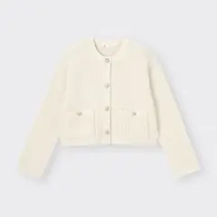 GU ダブルポケットニットジャケット S ホワイト