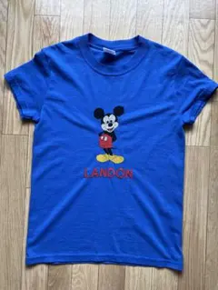 ミッキーマウス 刺繍 Tシャツ Lサイズ 青