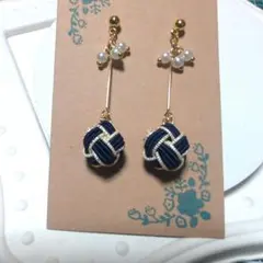 水引　揺れる玉結　パール付ピアス♡