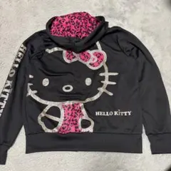 サンリオ ハローキティ パーカー フルジップ ヒョウ柄 ブラック レディース　M
