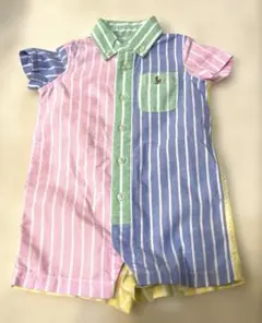 【美品】ラルフローレン ベビー ロンパース マルチカラー ストライプ 半袖　60