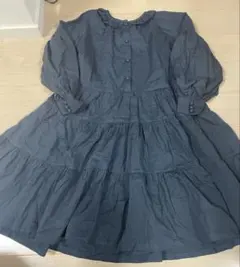 ネイビー　長袖 ティアードドレス