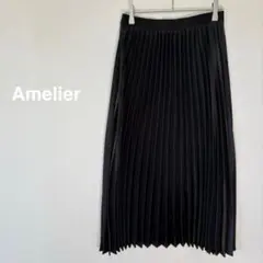 1819【Amelier】ロングプリーツスカート　黒【M】ウエストゴム　シンプルのサムネイル