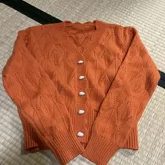Ada. オレンジ　ニット　透けカーディガン　フリーサイズ