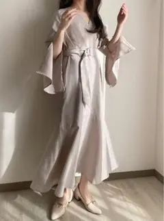 グレイル　GRL ベルト付きカシュクールフレアスリーブマーメイドワンピース