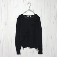 Y121 ルイシャンタン　デザインカットソー　長袖　薄手　透け感　ブラック　9号