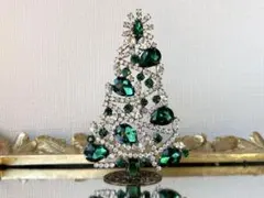 修復歴あり/チェコガラス/クリスマスツリー/ハンドメイド/グリーン/卓上/海外