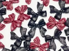 No.445　ネイルパーツ　リボン　ワインレッド　ブラック　40個　レジン　デコ