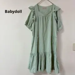 Babydoll フリル袖＆ティアード ワンピース 爽やかミントグリーンのサムネイル