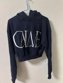 GRL フロントロゴ刺繍 パーカー ネイビー ショート丈 裏起毛